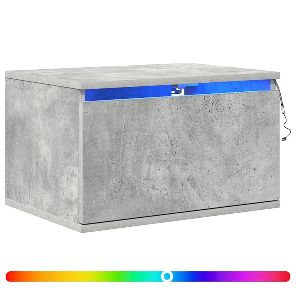 Comodini a Parete con Luci LED 2 pz-Set di 2 Tavolino da notte Grigio Cemento 739597