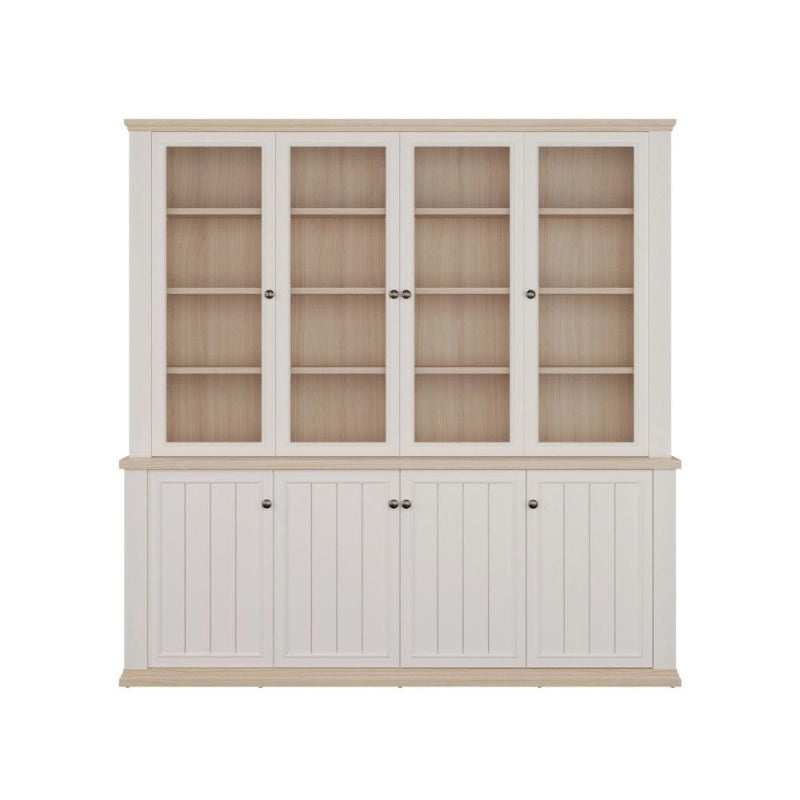Vetrina Essenza con 4 ante a vetro e 4 ante in stile classico colore bianco e rovere