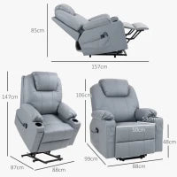 Poltrona Alzapersona Reclinabile fino a 135° con 8 Punti Massaggio, Telecomando e Poggiapiedi, 88x99x106 cm, Grigio