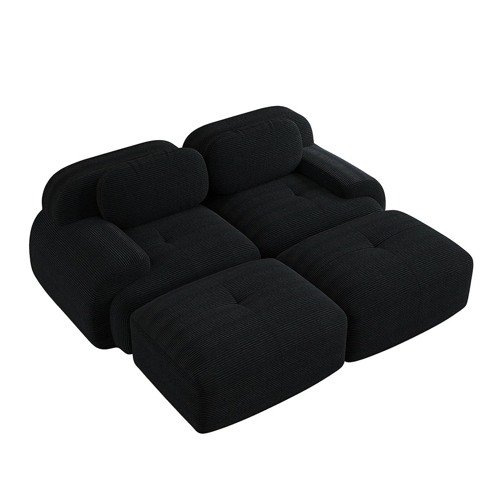 Divano 2 posti modulabile con chaise longue - Xylo - Velluto costato, antiscivolo, ergonomico, nero