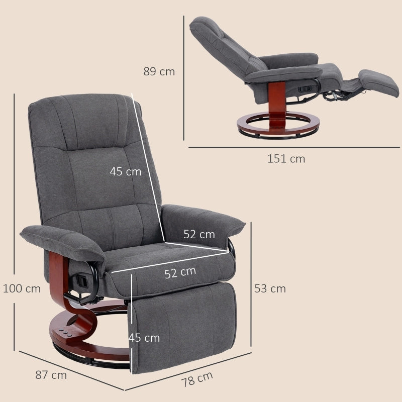 POLTRONA RELAX Girevole 360° Reclinabile fino a 145° con Poggiapiedi Grigia