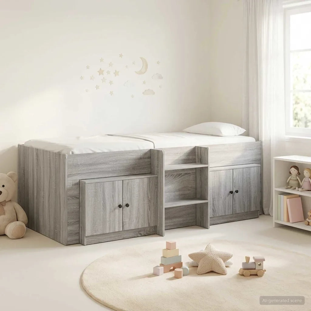 Struttura Letto Loft con Mobile con porta 3 pz Sonoma grigio 3423371
