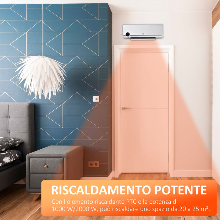 Riscaldatore Elettrico da Parete Timer 3 Modalità 56x18,5x11,7 cm Bianco e Argento
