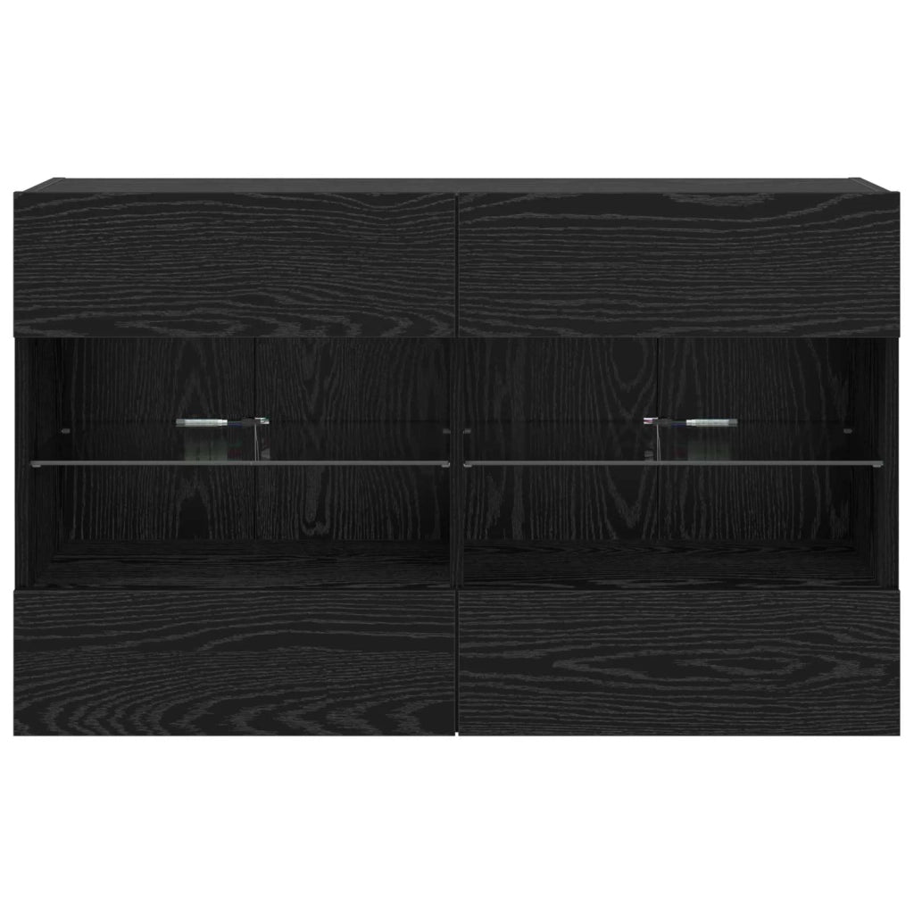 Mobile TV da parete con LED Rovere Nero 98,5 x 30 x 60,5 cm