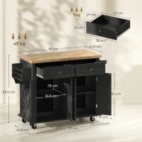 Carrello da Cucina Portavivande con Cassetti, Armadietti e Portaspezie, in Legno e MDF, 111x44.5x82.5 cm, Nero