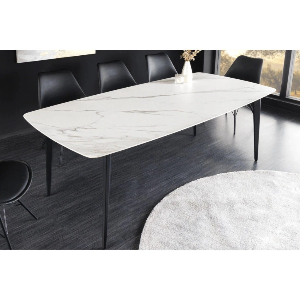Tavolo da pranzo HEXA 180 cm - Piano in ceramica effetto marmo bianco e struttura in metallo nero