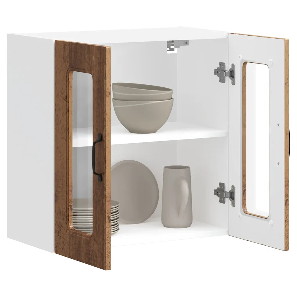 Pensile da Cucina con Porta in Vetro-Mobile Cucina da Parete Kalmar Legno Vecchio 589331