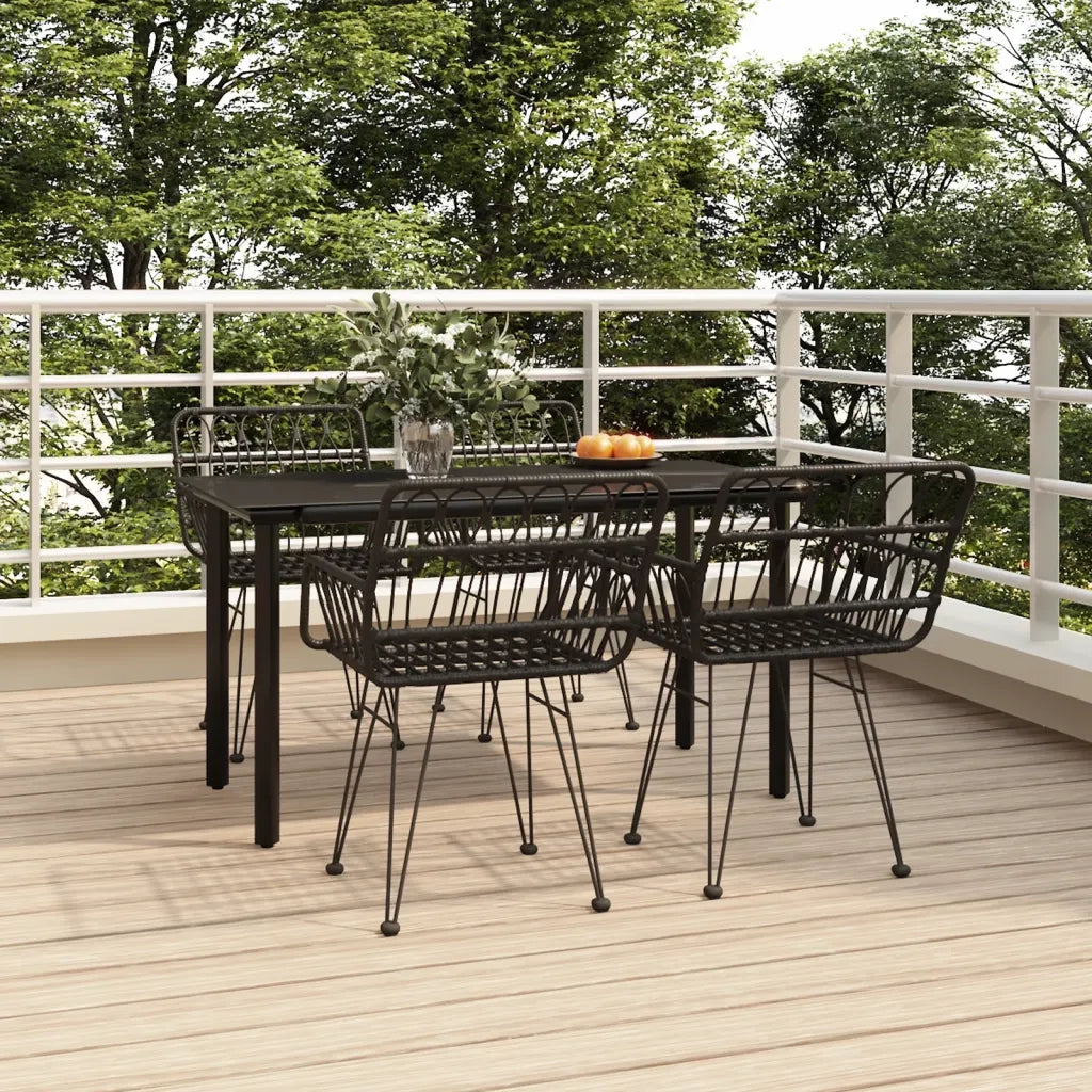 Set da Pranzo da Giardino 5 pz | Set Salotto da Giardino Nero in Polyrattan