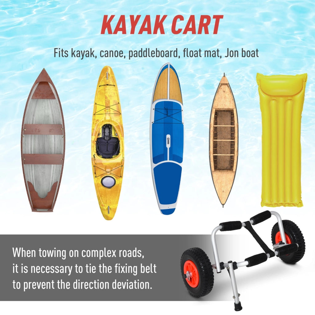 Carrello per Kayak e Canoa Pieghevole con Imbottiture Antiscivolo  in Alluminio Argento Nero e Rosso