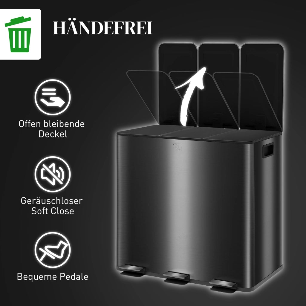 Cestino per Rifiuti con 3 Scomparti 20L ¨C Zephmum ¨C Nero