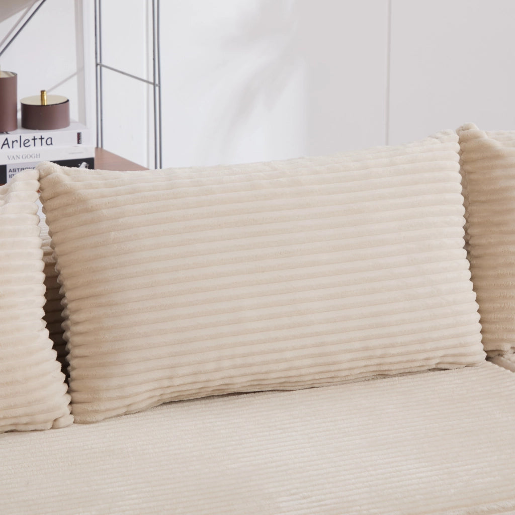 Divano con chaise longue e cuscino incluso; in ciniglia beige