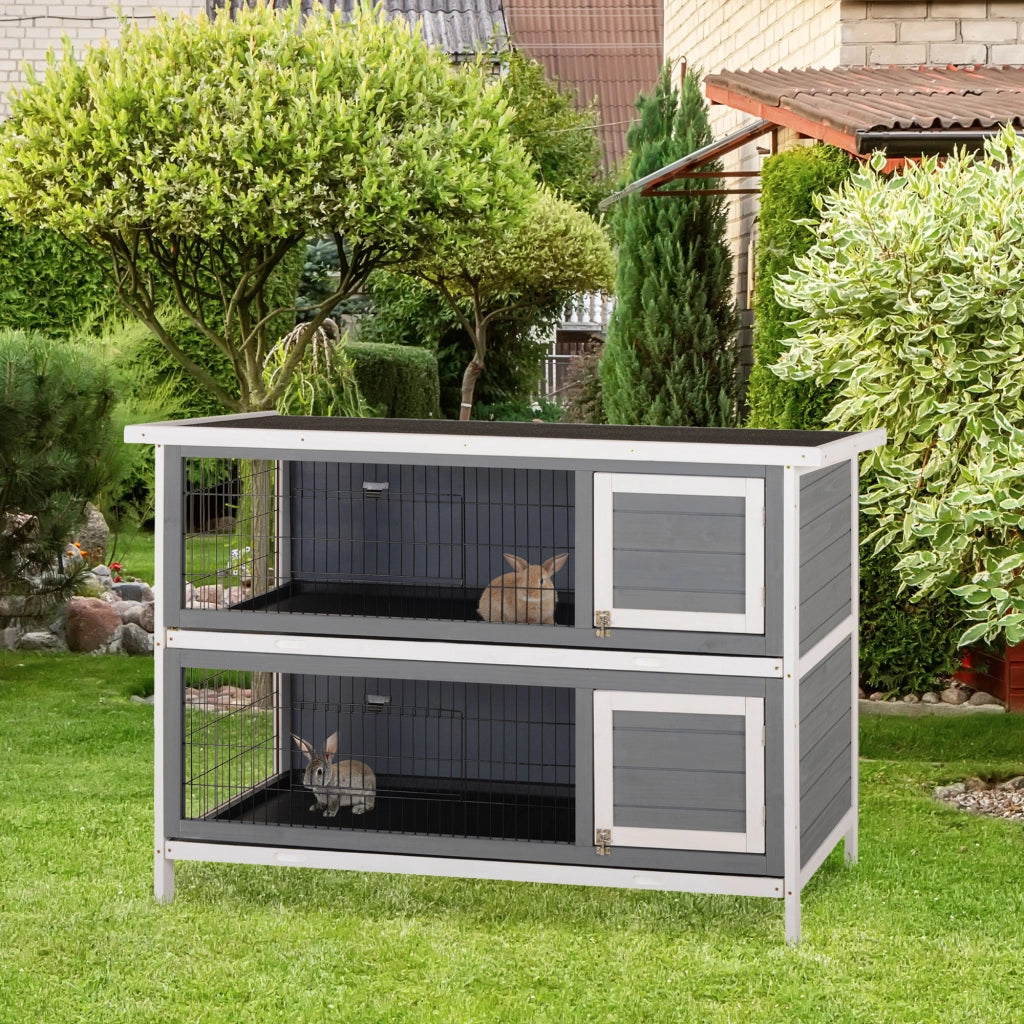 Gabbia per Animali Domestici ¨C zephmum ¨C Grigio, Legno, Doppio Piano