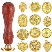 Stampo a cera rimovibile 12 pezzi - Bocchini in ottone - Maniglia in legno - Disegni botanici - Confezione regalo - Materiale di alta qualità - Stampi a cera