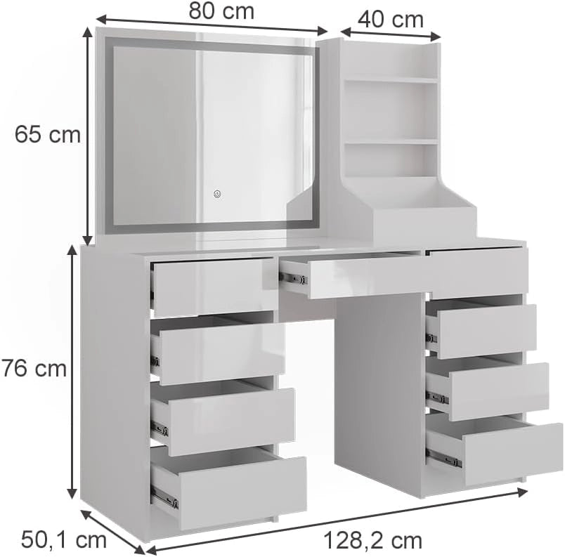 Tavolo da toeletta Sherry, Bianco/bianco lucido, 128.2 cm 3 parti