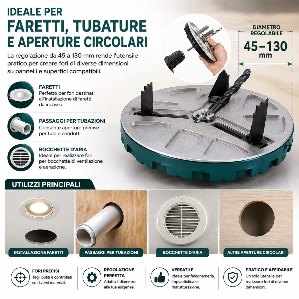 Sega Fresa a Tazza Regolabile 45-130 mm per Trapano 72001