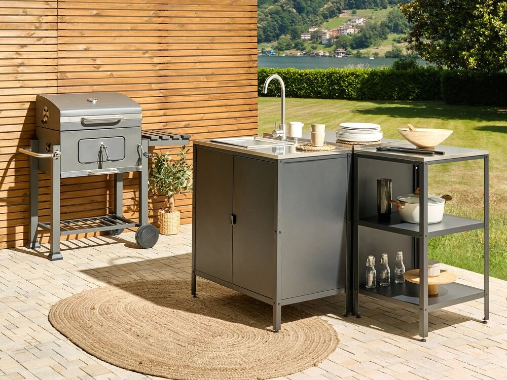 Mobiletto da giardino in acciaio con lavello e 2 ante ripiano in acciaio inox nero cucina da giardino da pranzo