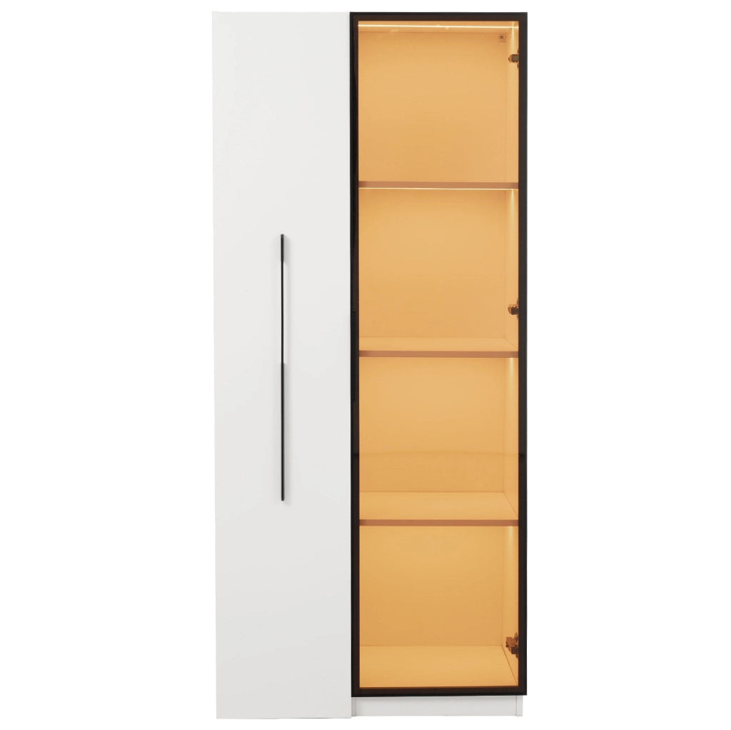 Vetrina con libreria estraibile 70x40x160 cm bianca, MDF con LED e vetro