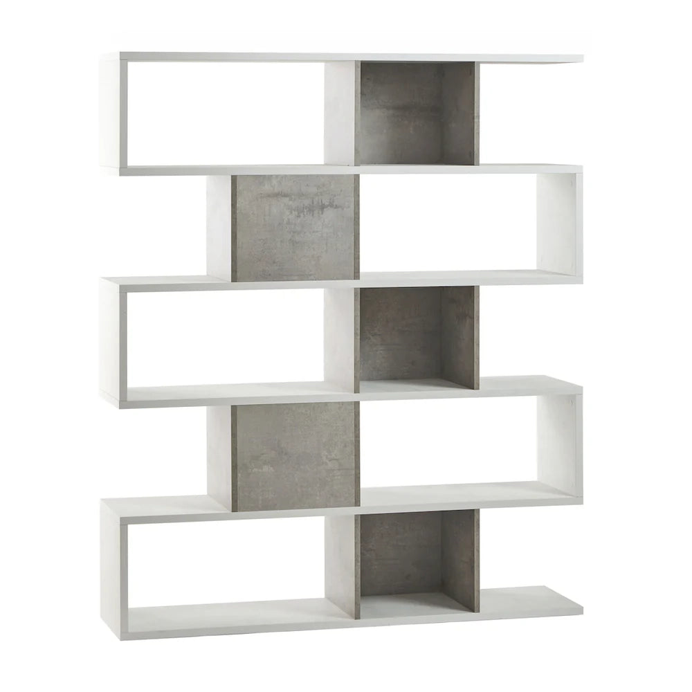 Libreria modulare 5 piani 150x37x178H cm in kit colore Ossido bianco e Cemento