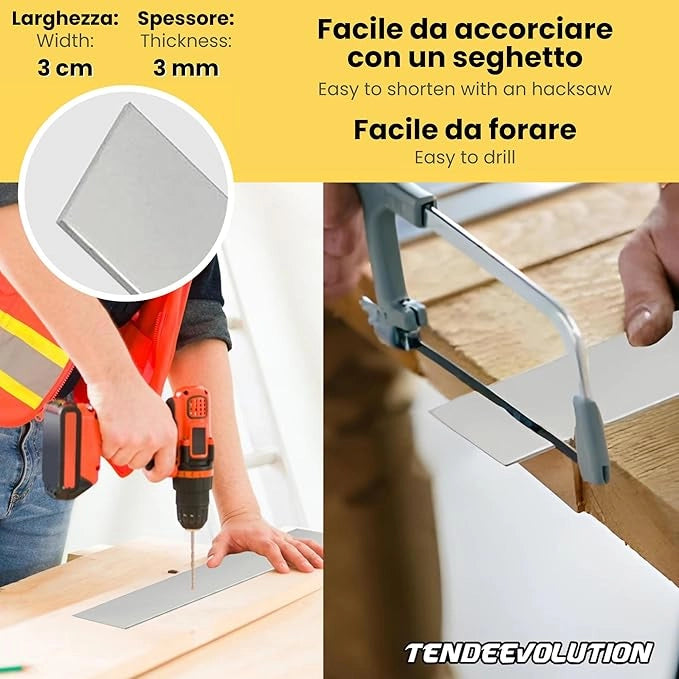 Peso Piatto in Alluminio Bianco per Tende - Lunghezza barra 60cm, 3cm Largo, 3mm Spessore - Profilo per Binari, Strip LED, Teloni PVC