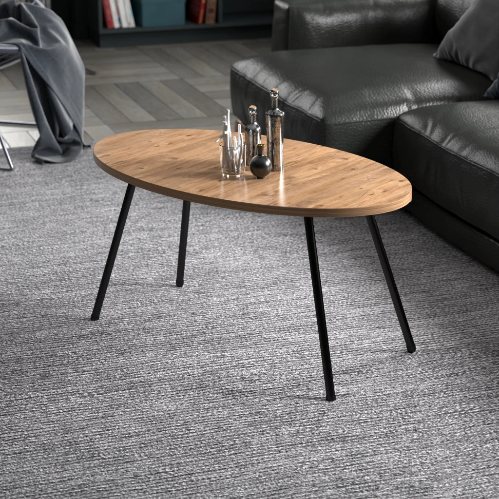 Tavolino Basso da caffè 'Skærbæk' (AxLxP) 43 x 90 x 50 cm Tavolino da Salotto con Piano Ovale in color Legno [en.casa]