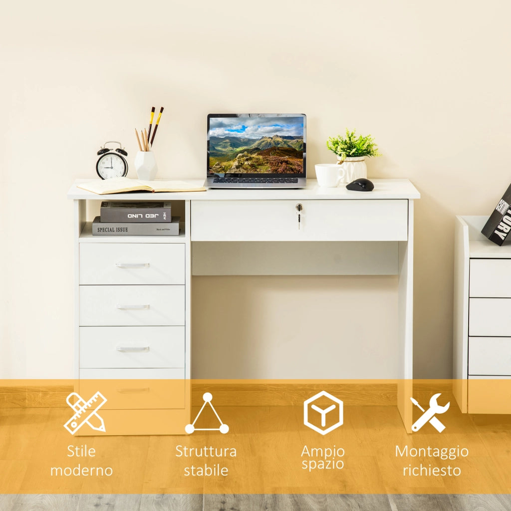 EasyComfort Scrivania per Camera o Ufficio in Legno con 2 Cassetti e 2 Chiavi, 110x50x76cm - Bianco