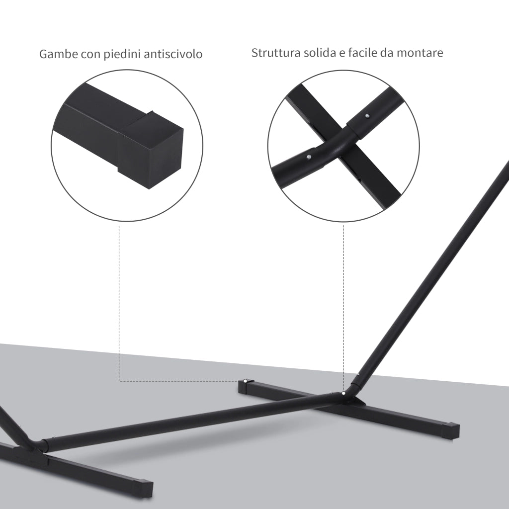 Supporto per Amaca 330-360 cm in Metallo con Bordi in Gomma, 360x92x112 cm, Nero