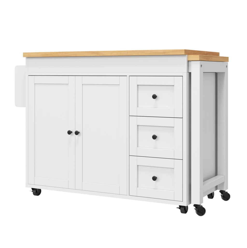 Isola da cucina mobile allungabile 116-179;5x45x89 cm con cassetti e ruote; bianca