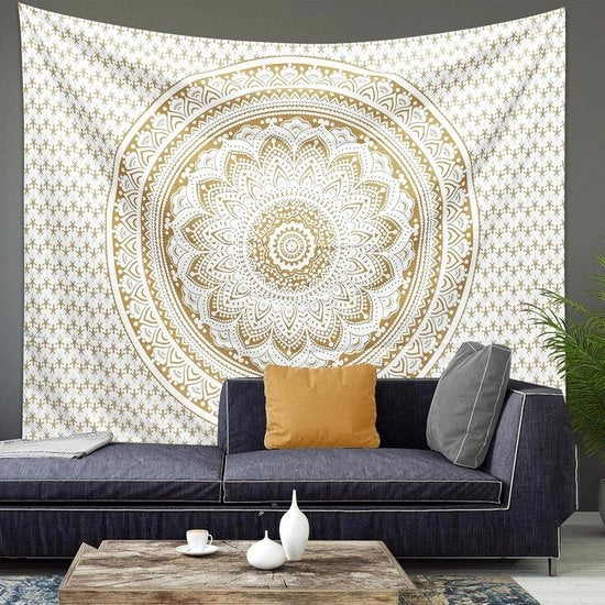 Tappeto da parete grande 200 x 150 cm, tappeto da parete mandala coperta bohemian deken sole e luna, arte da parete per decorazione domestica, camera da letto, dormitorio, soggiorno, sala da pranzo (Mandala D)