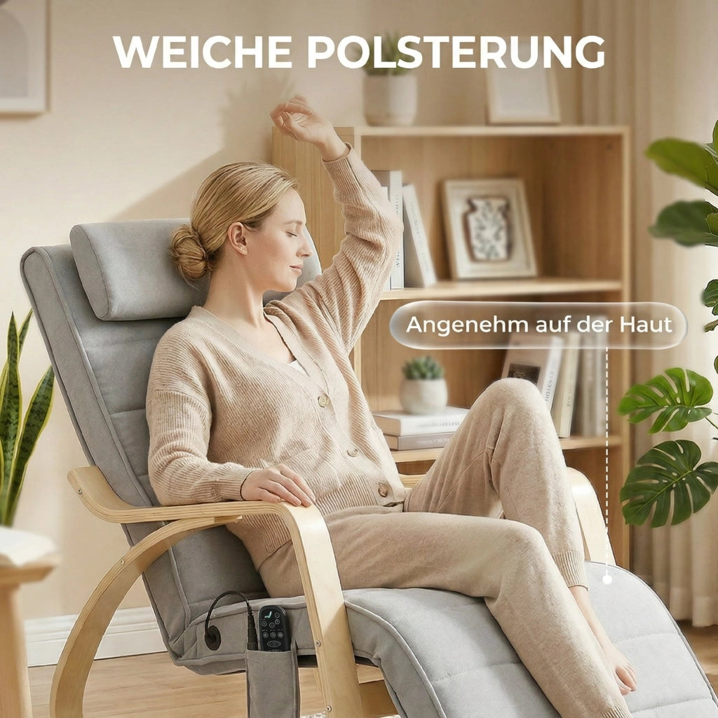 Poltrona Massaggiante Riscaldante Reclinabile in Velluto con Poggiapiedi ¨C Zephmum ¨C Grigio Chiaro