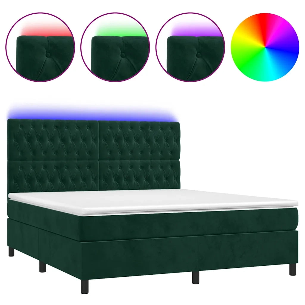 Letto a Molle con Materasso e LED Verde Scuro 180x200cm Velluto 3136320