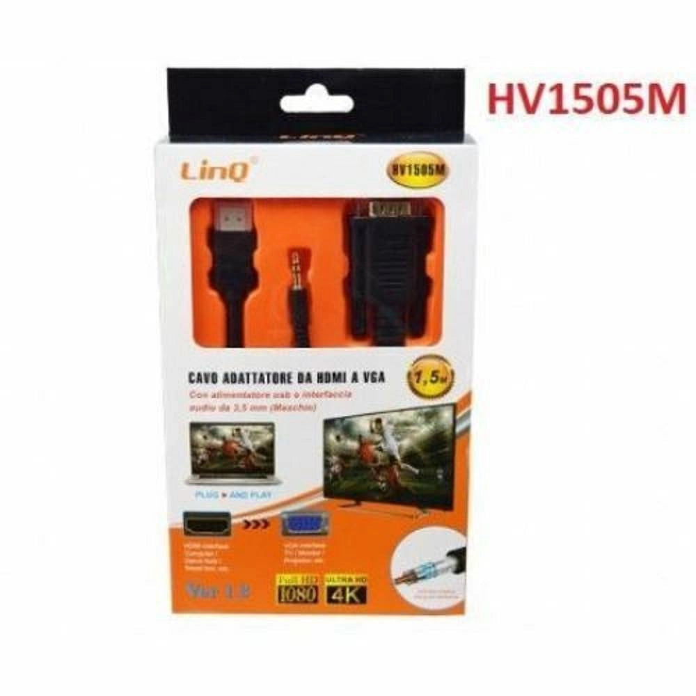 Trade Shop - Cavo Adattatore Da Hdmi A Vga Convertitore Con Usb Jack Audio Maschio 1.5mt Hv1505m -
