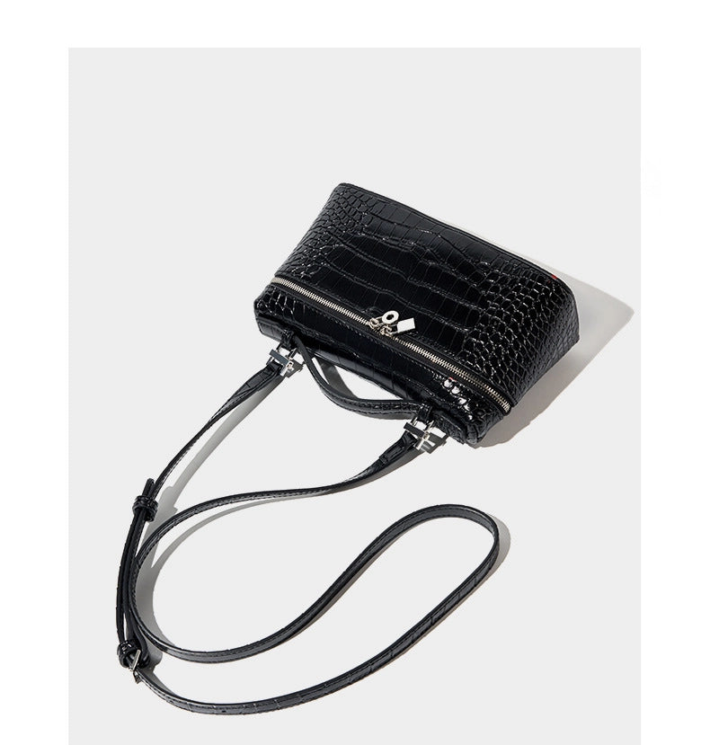 Borsa a tracolla piccola da donna per cellulare, in vera pelle, mini borsa a mano a tracolla, nera