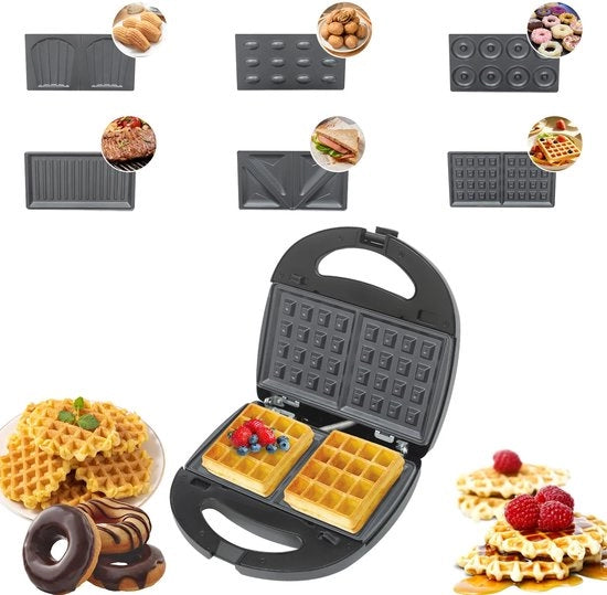 Multifunzione 6-in-1 waffeliera e pannocottiera 750W piastre di riscaldamento doppie Elettro pannocottiera