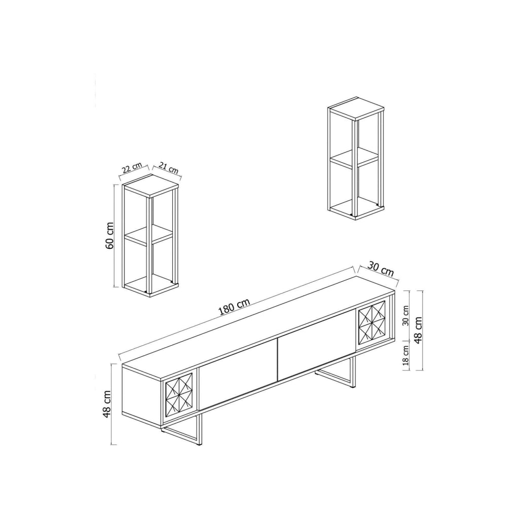 Mobile porta TV Iva, Credenza da soggiorno, Armadio basso per TV, Base parete attrezzata, 180x30h48 cm, Bianco e Nero