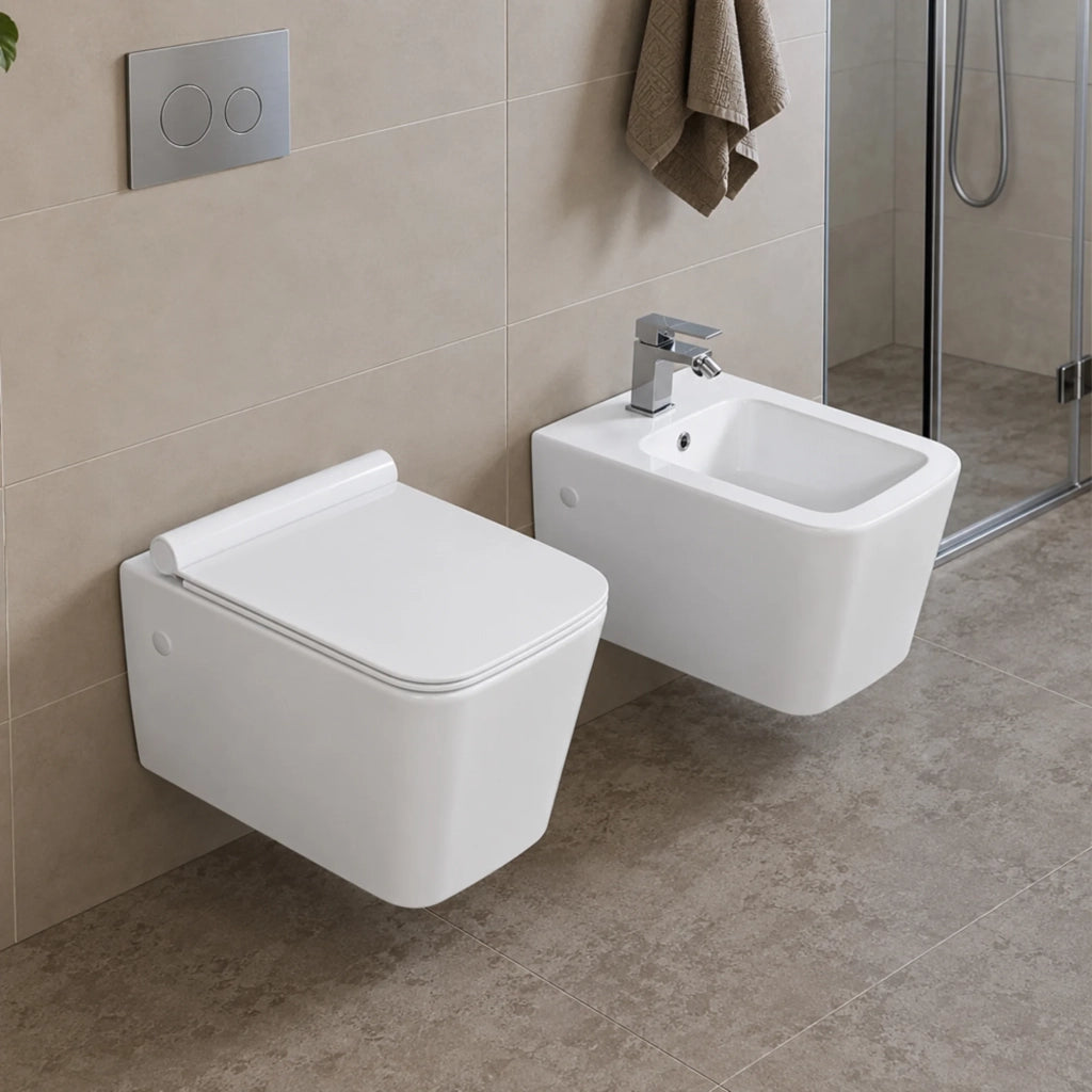 WC sospeso rimless bianco lucido in ceramica Linea Malaga