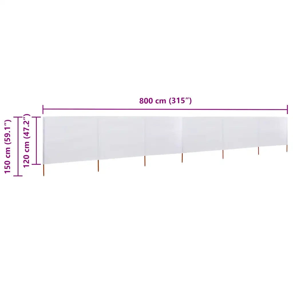 Paravento a 6 Pannelli in Tessuto 800x120 cm Bianco Sabbia CFW6899062