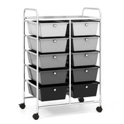 Carrello a 10 cassetti multiuso con ruote, Organizzatore per carta da scrapbooking e utensili da ufficio Nero e argento