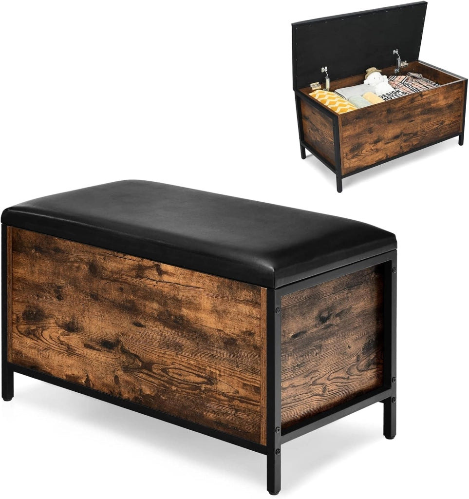 Cassapanca con Coperchio, Panca Contenitore Imbottita da Ingresso, con Struttura in Ferro Resistente, per Ingresso Camera da Letto, 81x40,5x49,5 cm, Carico Massimo 150kg