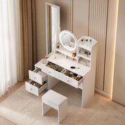 Toeletta 4 in 1 con specchio LED e specchio girevole, sgabello, 109x36x164 cm, bianca