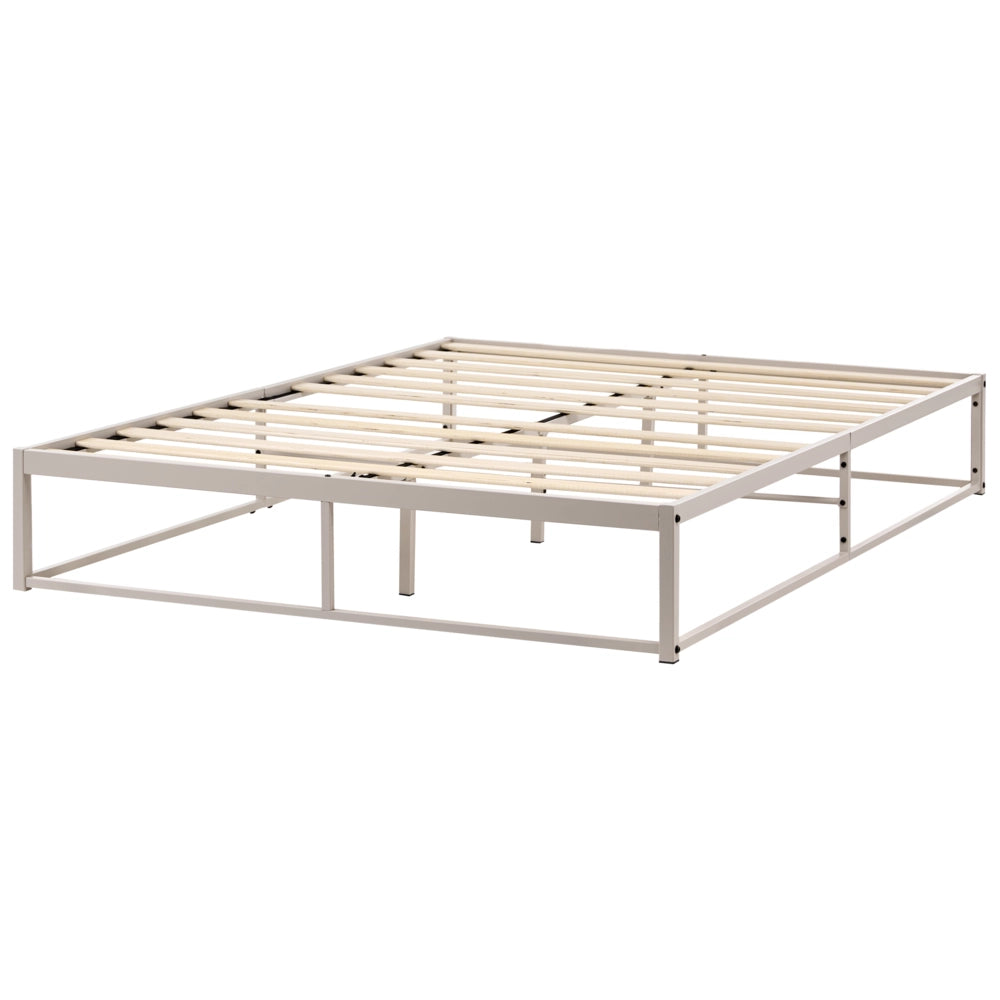 Letto matrimoniale  con struttura in metallo, a doghe doppie integrate, senza testiera 140 x 200 cm beige chiaro stile moderno industriale