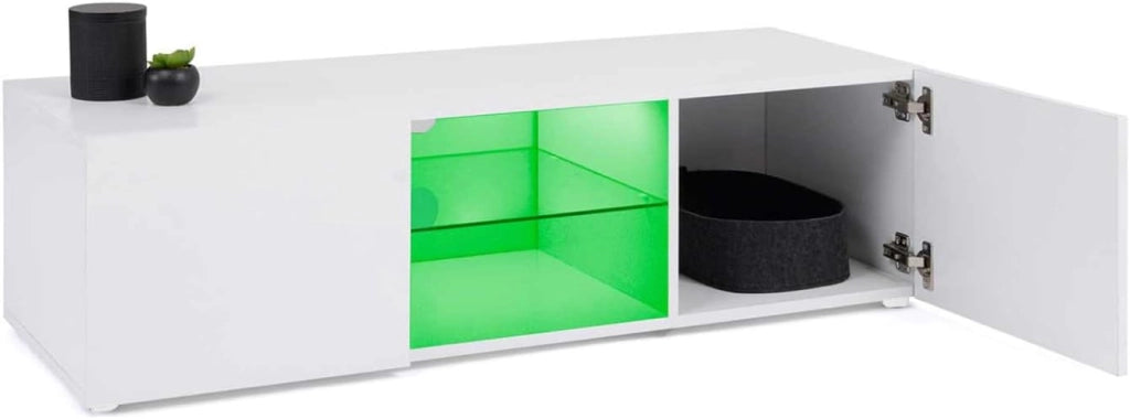 113 cm Porta TV ELI ripiano in vetro bianco con LED