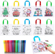 Set di pennelli a tempera per bambini da 24 colori - Tas di regalo non tessuto - Set di attività creativa - 10 pezzi - Tas personalizzabile - Cadeau non tessuto - Set di pennelli per bambini
