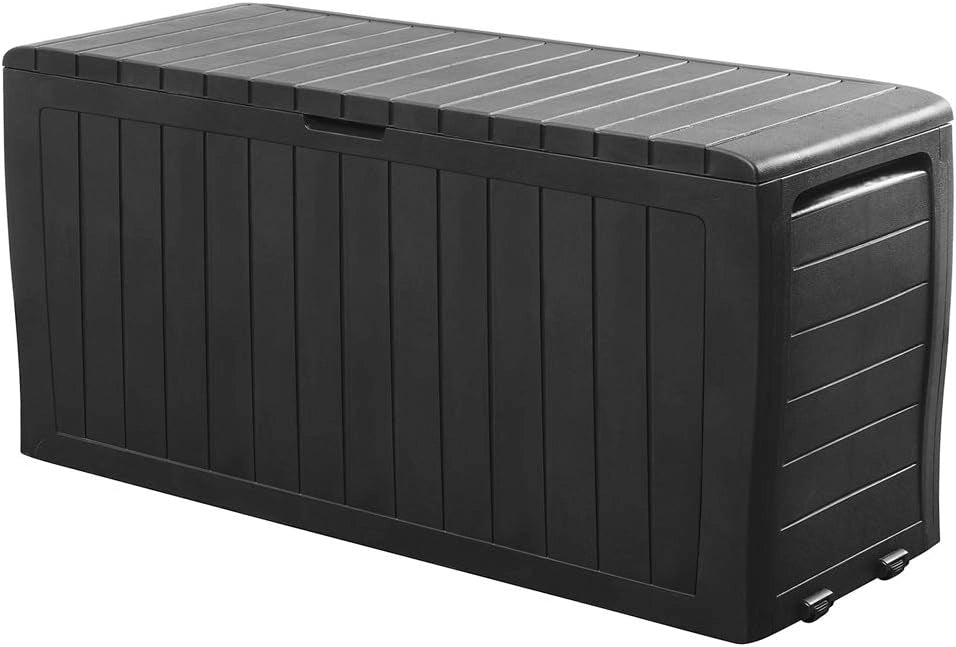 Baule da Giardino 270 l Portacuscini Polyrattan Organizer Balcone Coperchio Richiudibile