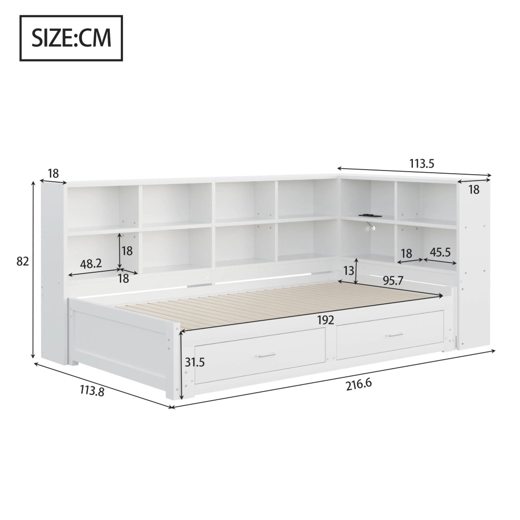 LETTO multifunzione 90/180x190 cm in legno bianco con contenitore