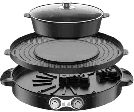 Pentola BBQ e Hotpot Elettrica 2 in 1, 2200W, Nero, Senza Fumo, Grill e Forno