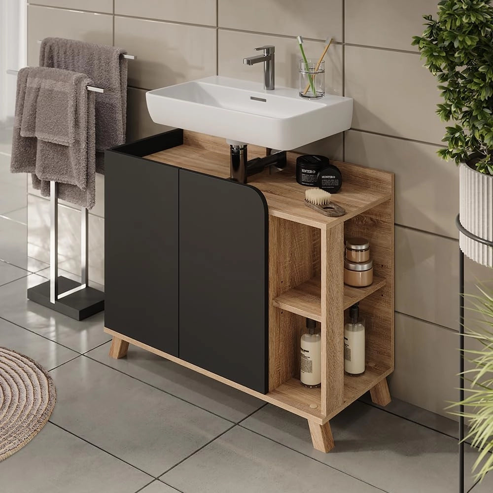 Mobiletto per lavabo Karen, Sonoma/antracite, 80 x 65 cm con 2 porte