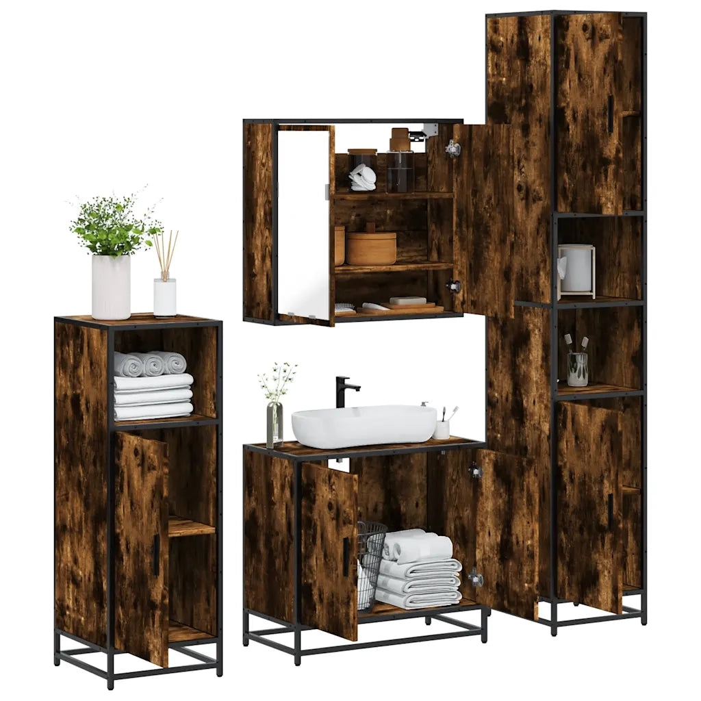 Set Mobili da Bagno 4 pz Rovere Fumo in Legno Multistrato 3301187