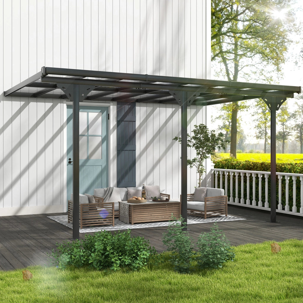 Pergola Addossata da Giardino 4.4x3m Regolabile in Policarbonato e Alluminio. Grigio