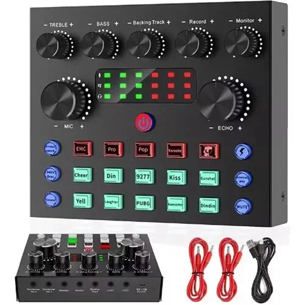 Trade Shop - Set Professionale Con Microfono A Condensatore Scheda Audio Q-sk8 Per Podcast Registrazione -
