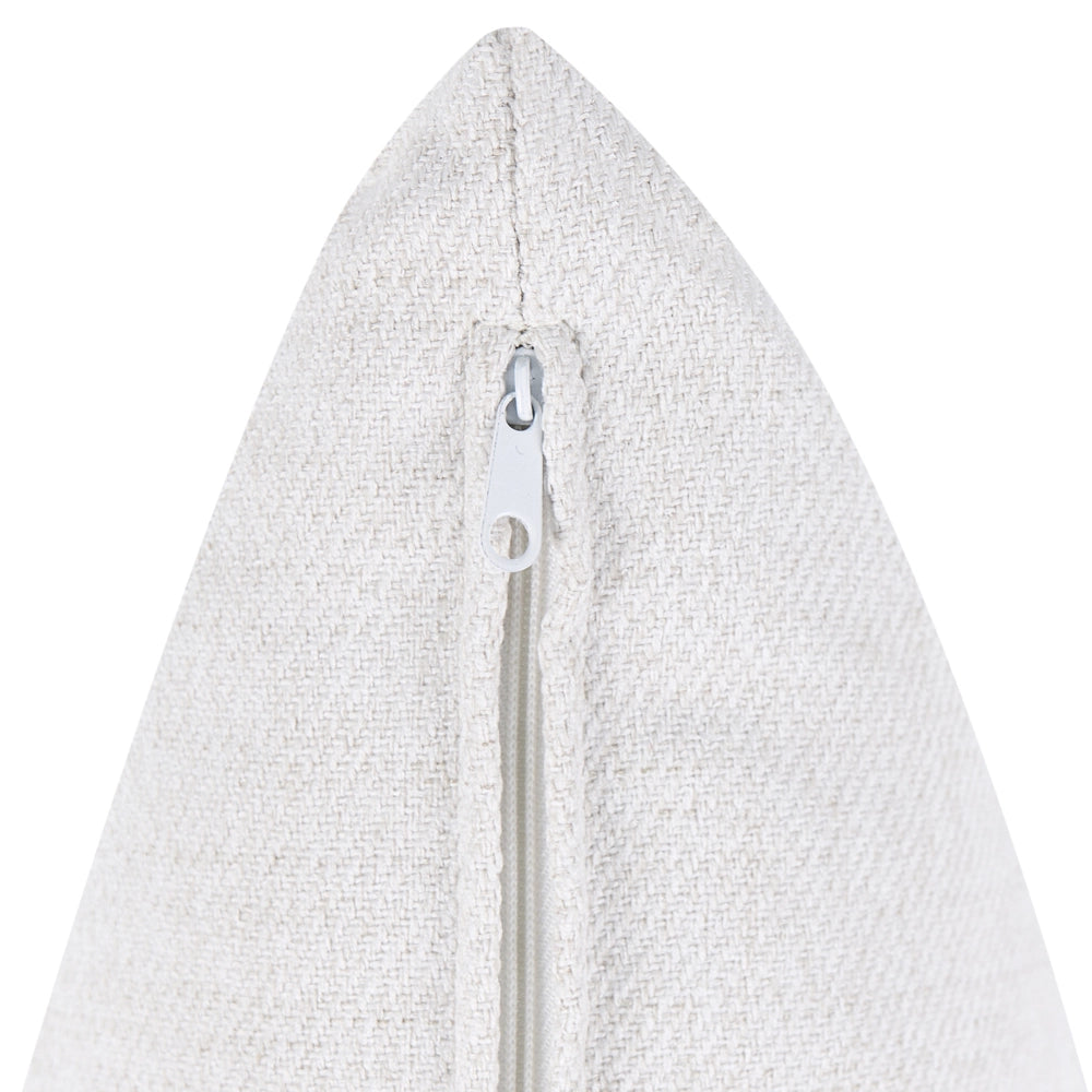 Divano a 3 posti in tessuto bianco sporco con cuscini decorativi extra e gambe rivestite stile retrò-moderno